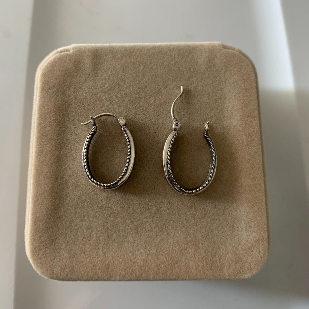 NEW Silver & Inlaid Abalone Shell Hoop Earrings - Picture 5 of 7